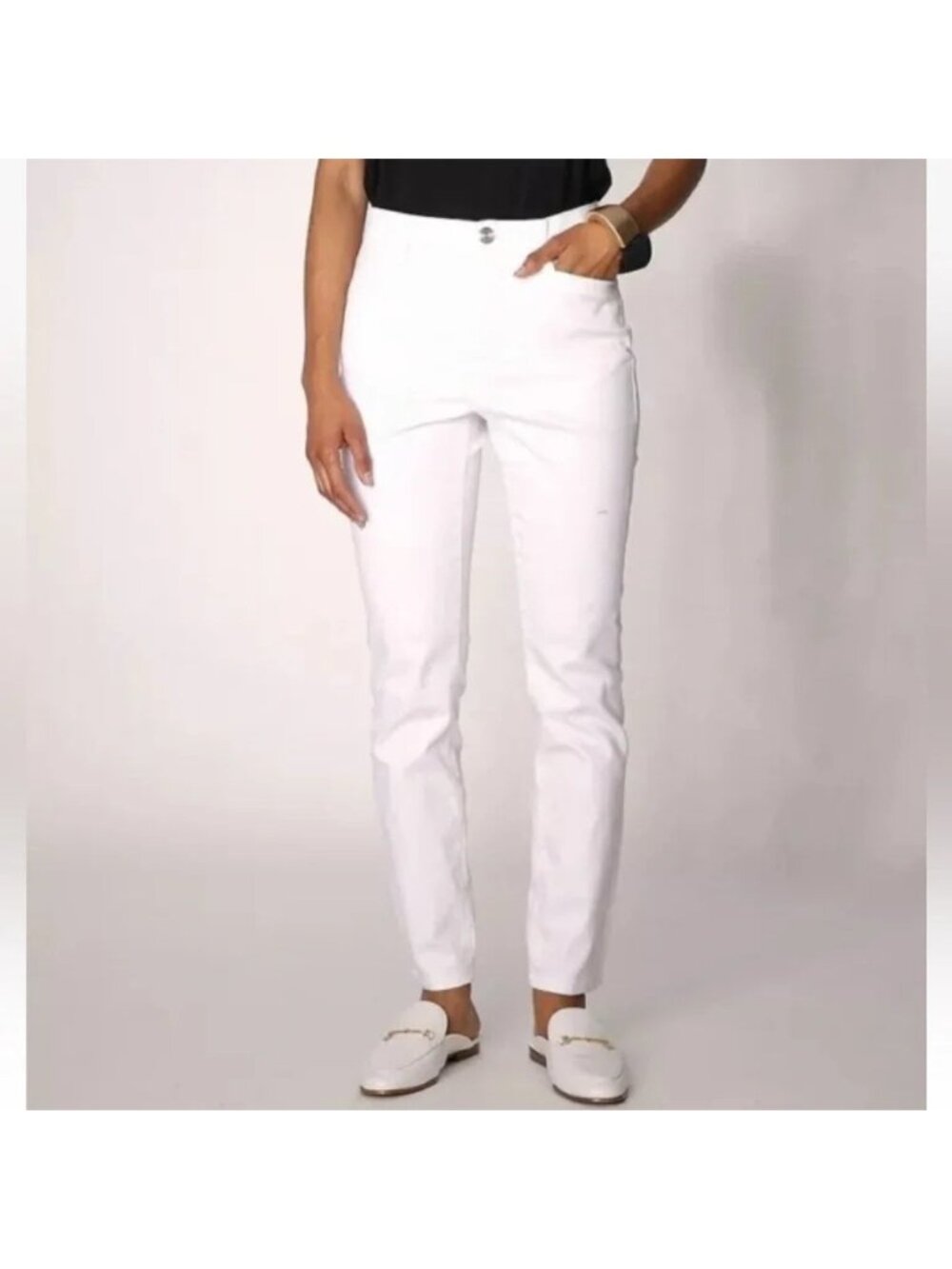 NEW MarlaWynne WynneDenim Ivory Stretch Bootcut  Jeans - 6